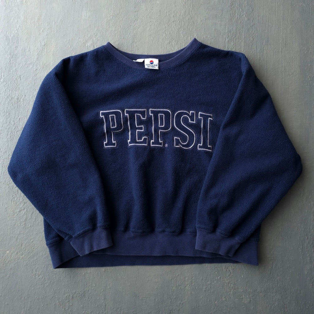 Vintage 90s Pepsi Navy Blue Fleece Sweatshirt XL Embroidered Logo